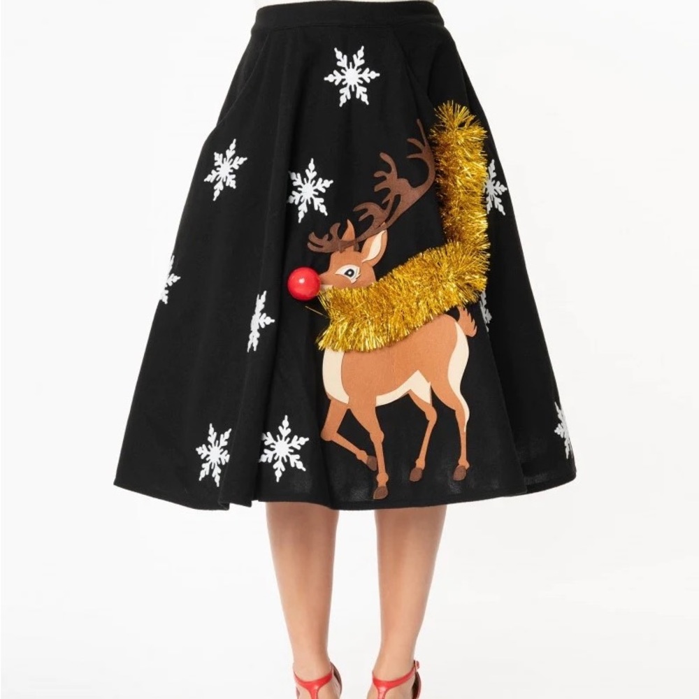 Unique vintage pinup 50s vintage inspired Christmas Rudolph skirt M